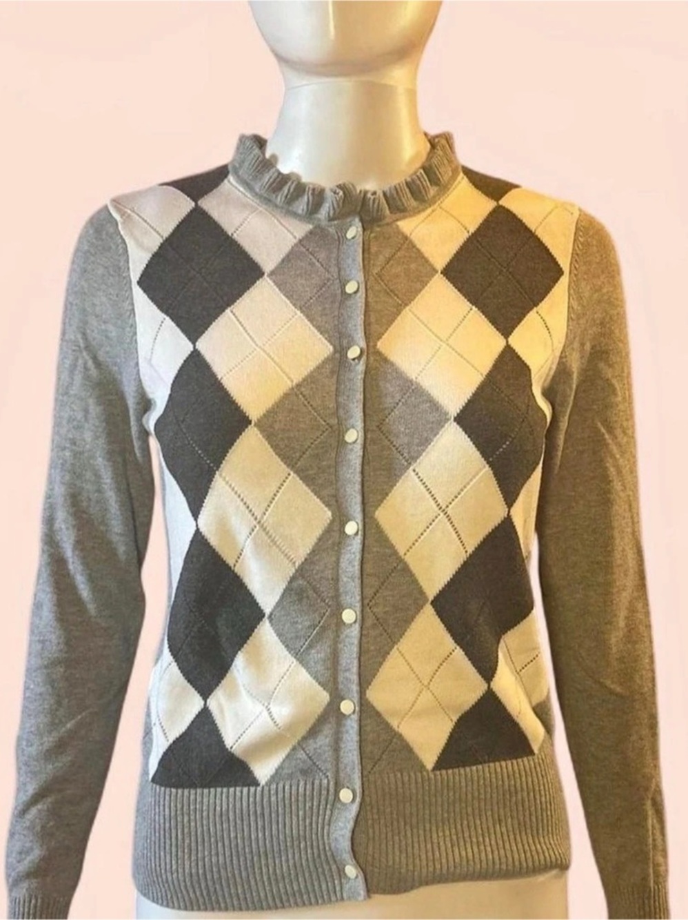 Old Navy Argyle Ruffle-Trim Cardigan Sweater